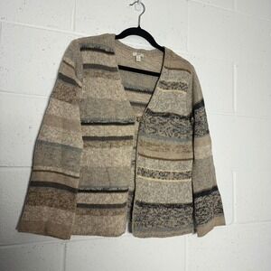 J. Jill Striped Knit Cardigan Sweater Womens Small Brown Button cottagecore